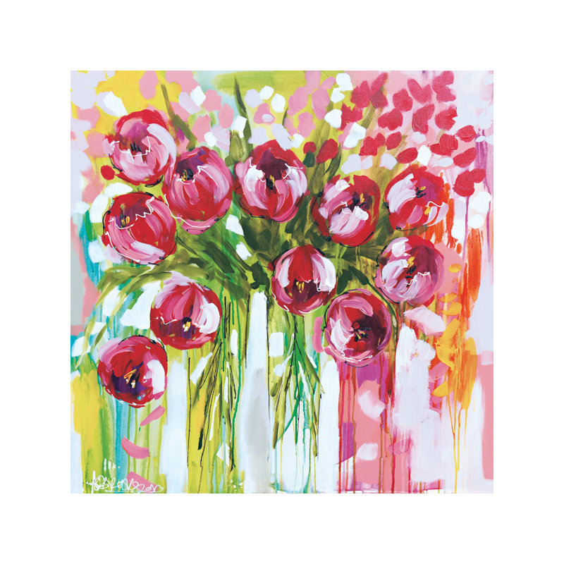 Razzle Dazzle Tulips by Amanda J. Brooks - Painting on Canvas, No Frame, 45.72 cm H x 45.72 cm W x 1.91 cm D