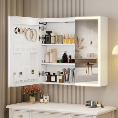 Mangum LED Bathroom Mirror Cabinet with Charging, Storage Cupboard with Built-in Rack&USB&Type-C