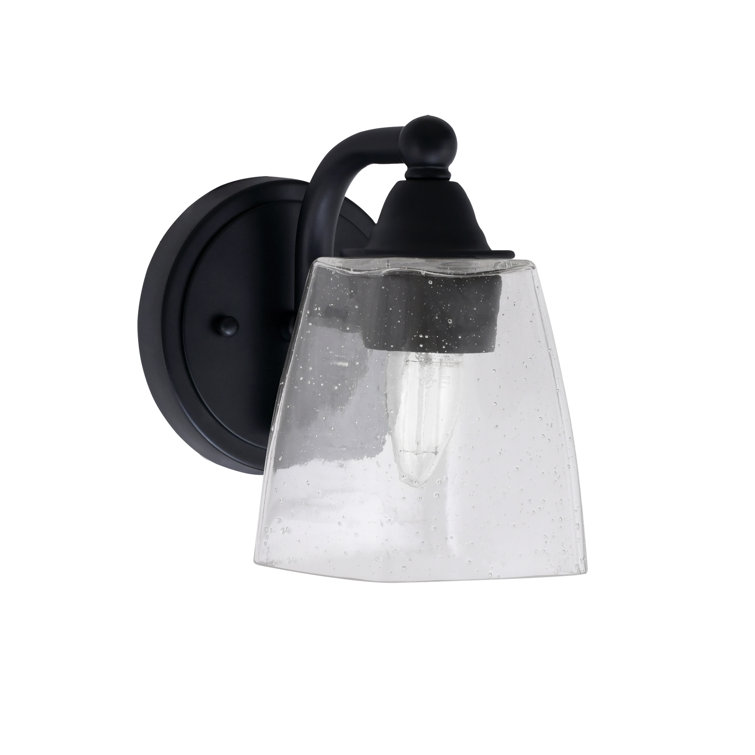 Paramount Wall Sconce Shown In Matte Black Finish With 4.5” Square Clear Bubble Glass