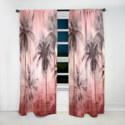 Barin Vintage Pink Palm Trees Shadows II - Traditional Curtain - Velvet Room Darkening - 1 panel