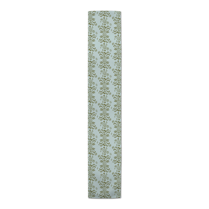 Evin Floral Cotton Blend Table Runner, 90" L x 16" W, Green