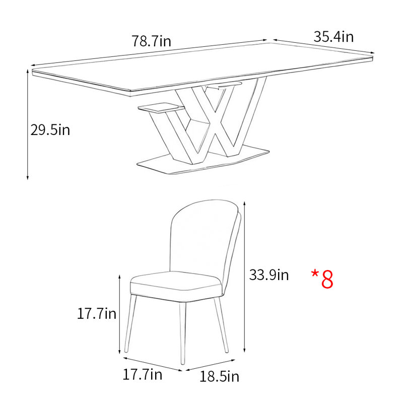 Ensemble de table de salle à manger rectangulaire de luxe moderne et simple, H 29,5 po x L 78,7 po x l 35,4 po