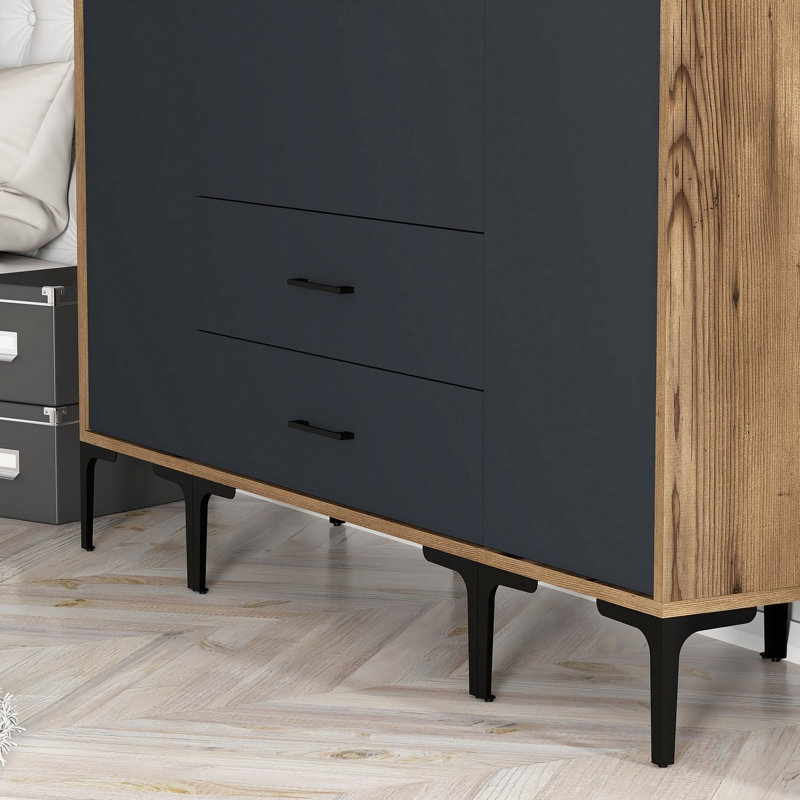 Berend 4 Door Manufactured Wood Wardrobe, Walnut/Anthracite
