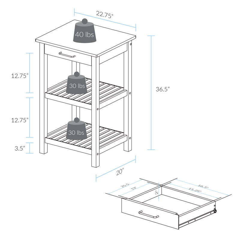 Herriott 40" Solid Wood Prep Table, White, 36.5"H x 23"W x 20"D