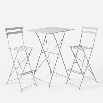 Palma 2 Folding Metal Chairs & Table Bistro Bar Patio Breakfast Furniture Set