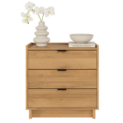Table de chevet, table de chevet pour chambre à coucher, table de bout avec 3 tiroirs Chaunta, l 26,5 po x H 26,75 po x P 16 po, chêne naturel