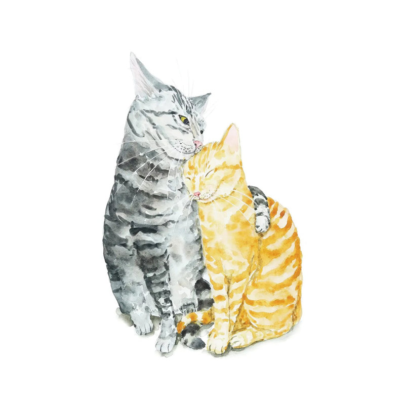 Cat Couple 1 Piece Wrapped Canvas Painting, 20.32 cm H x 30.48 cm W