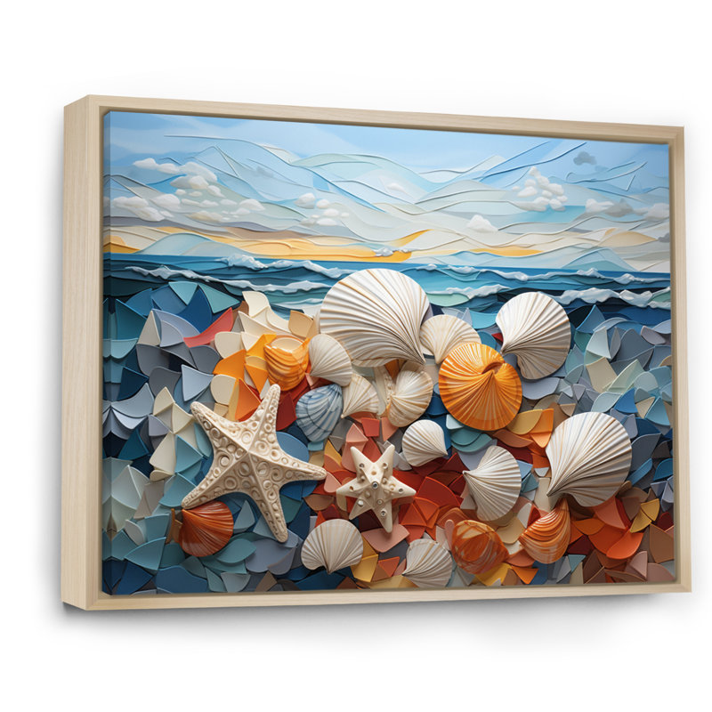 Coquillage sérénité en géométrique I - impression, Cadre naturel flottant, 34" H x 44" W