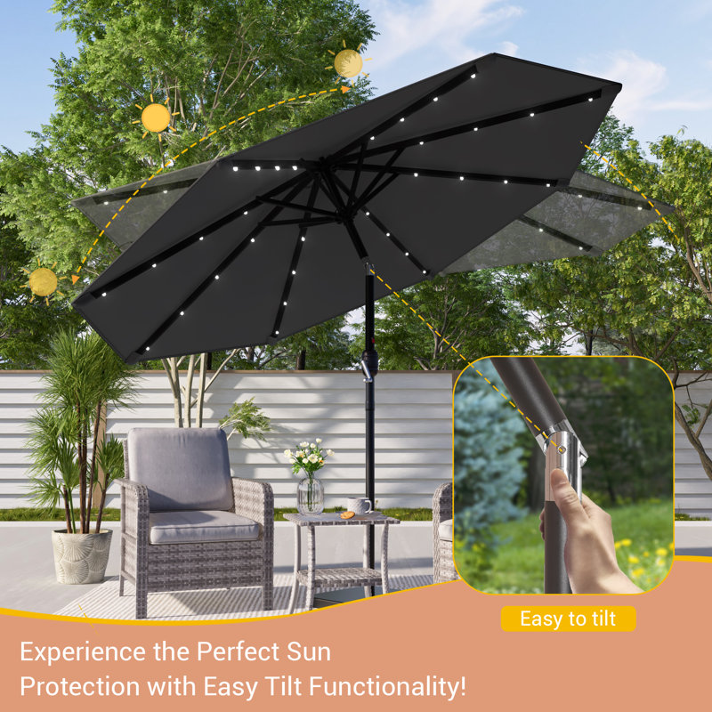 Parasol de marché avec lumières solaires, parasol de table pour la terrasse, H 8,3 pi x l 10 pi x P 10 pi