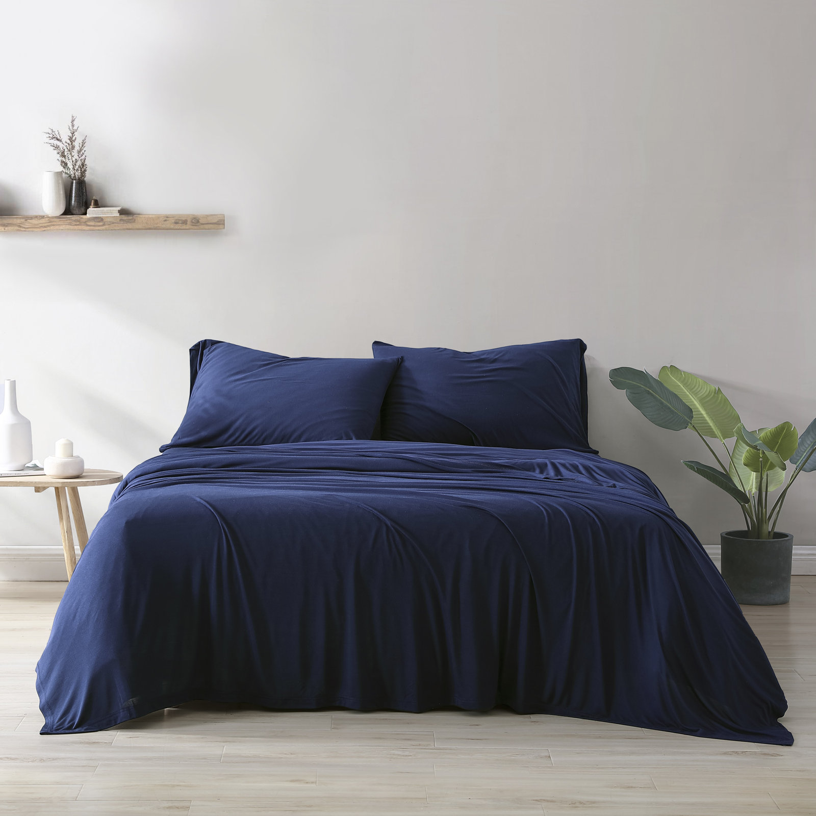Fransen Sheet Set, Full/Double Sheet Set with 2 Pillowcases, Navy