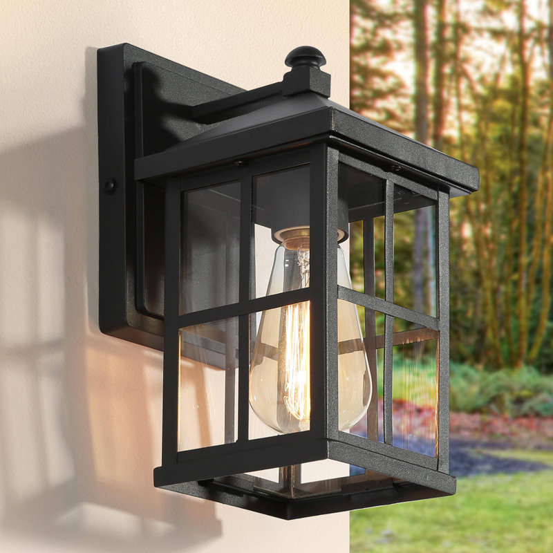 Adwita 1- Light Matte Black Lantern Outdoor Wall Sconce, 10" W x 5" H x 6.50" D