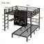 Lit superposé double au-dessus d'un lit simple en métal avec bureau pliant, garde-robe à DEL, peu encombrant / réduit le bruit