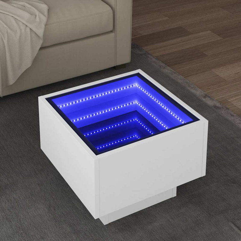 Table basse en bois d'ingénierie, verre, Blanc, H 11,8 po x L 15,7 po x l 15,7 po
