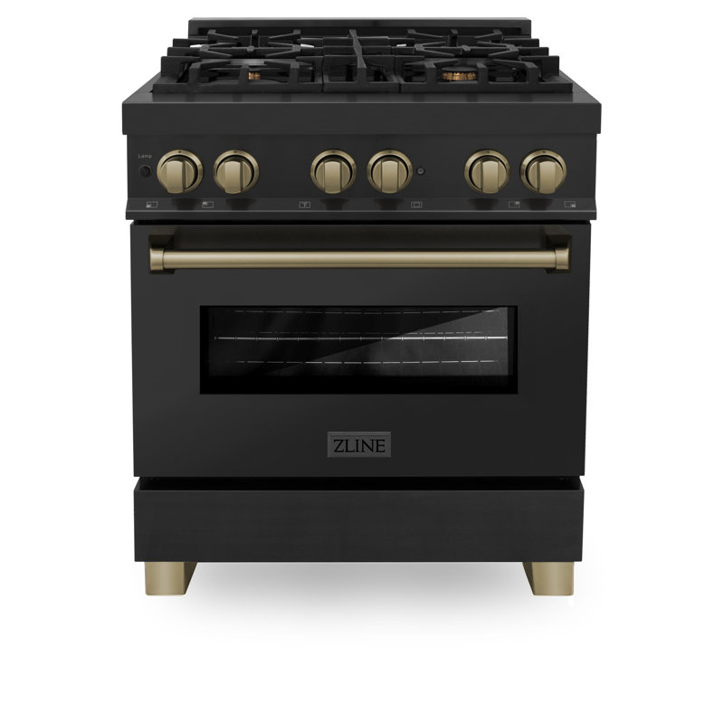 ZLINE Autograph Edition 30 in. 4.0 cu. ft. Legacy Dual Fuel Range with 4 Burner Gas Cooktop and Electric Convection Oven in Black Stainless Steel