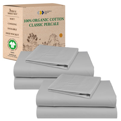 California Design Den Pack of 2 100% Organic Cotton Sheet Sets - Crisp Percale, Lightweight, Breathable and Durable