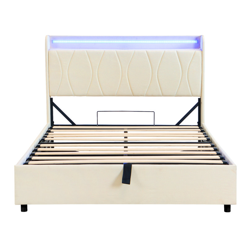 Upholstered Ottoman Storage Bed, Beige