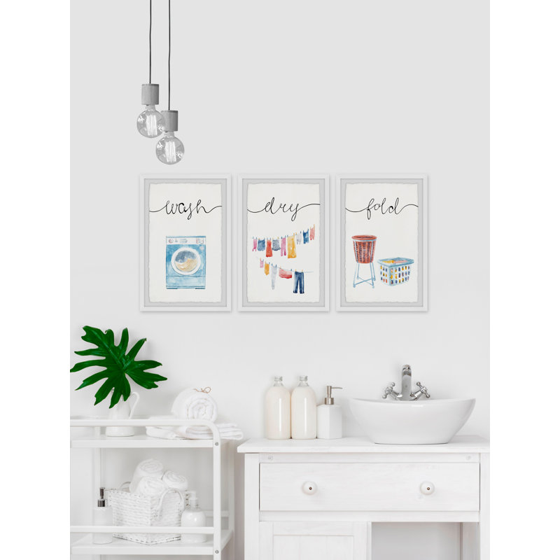 " Line Dry Laundry " by Marmont Hill 3 - Pieces Painting Print, 45" H x 30" W