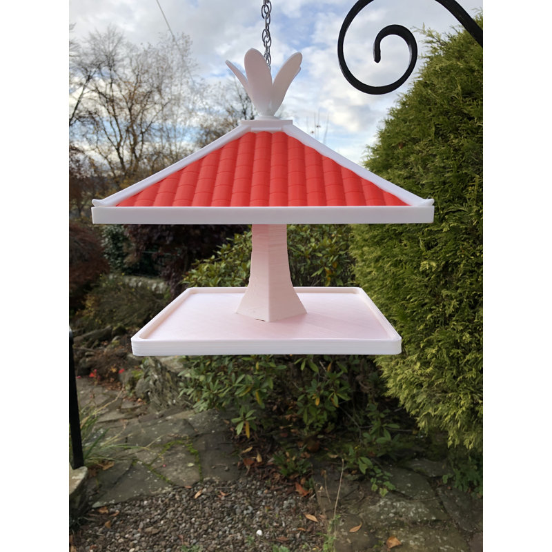 Akshara Hanging Decorative Bird Feeder, White/Red