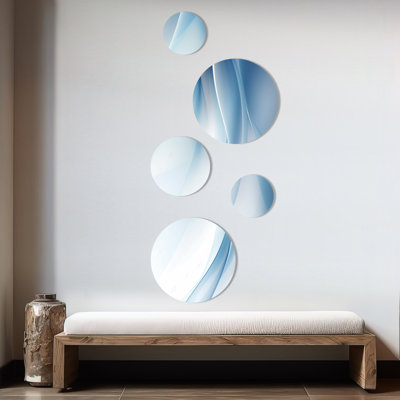 Bleu et blanc abstrait fractal Fusion I - ensemble d'art mural rond fractal de 5