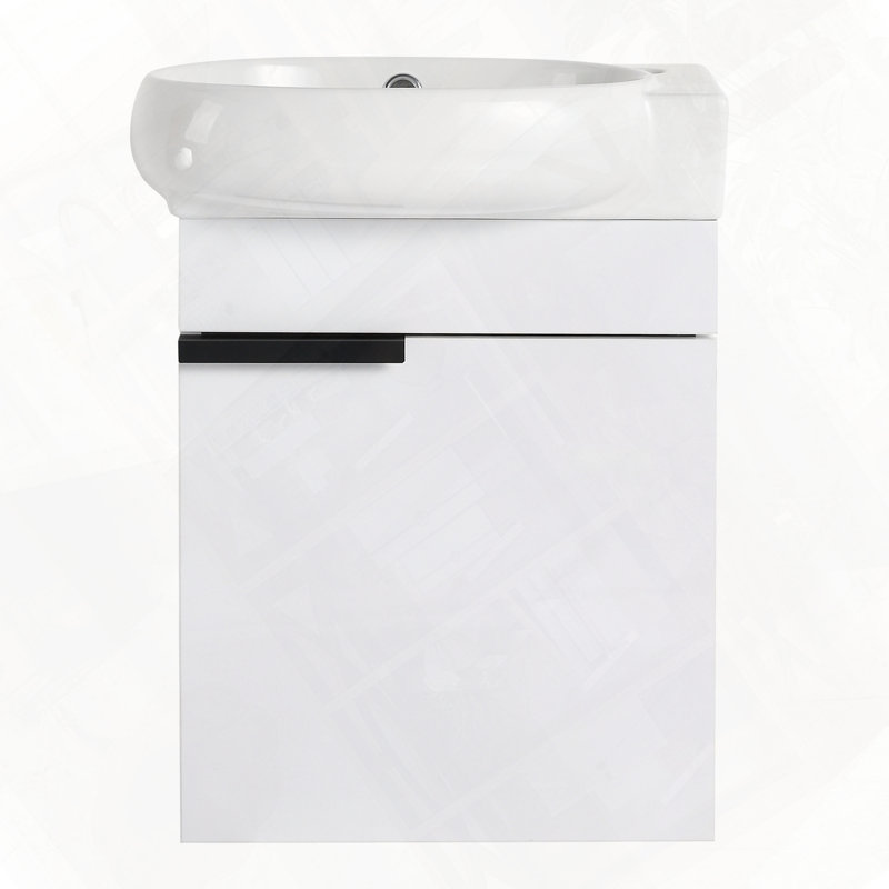 Meuble-lavabo à fermeture en douceur avec lavabo pour petite salle de bain entièrement assemblé, Blanc brillant