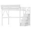 Lit mezzanine double en métal avec bureau, escalier, station de charge et éclairage, meubles de chambre à coucher peu encombrants, blanc