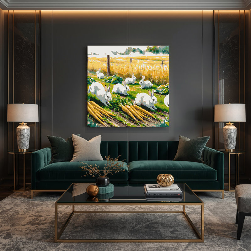 «Farm Rabbits», art mural sur toile brune, H 12 po x l 12 po