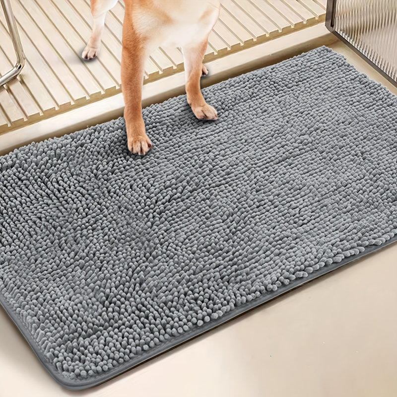 Absorbent Non-slip Dog Door Mat – Washable & Muddy Paw Friendly, 24" L x 17" W, Gray