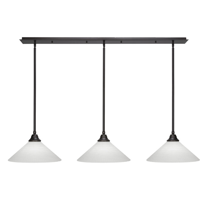 3 Light Stem Hung Linear Pendalier, Dark Granite, White