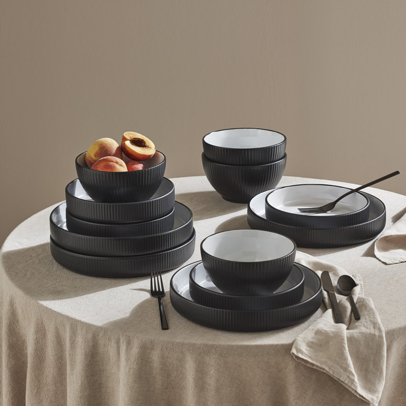 Christian Siriano Black and White Ceramic 12-Piece Dinnerware Set