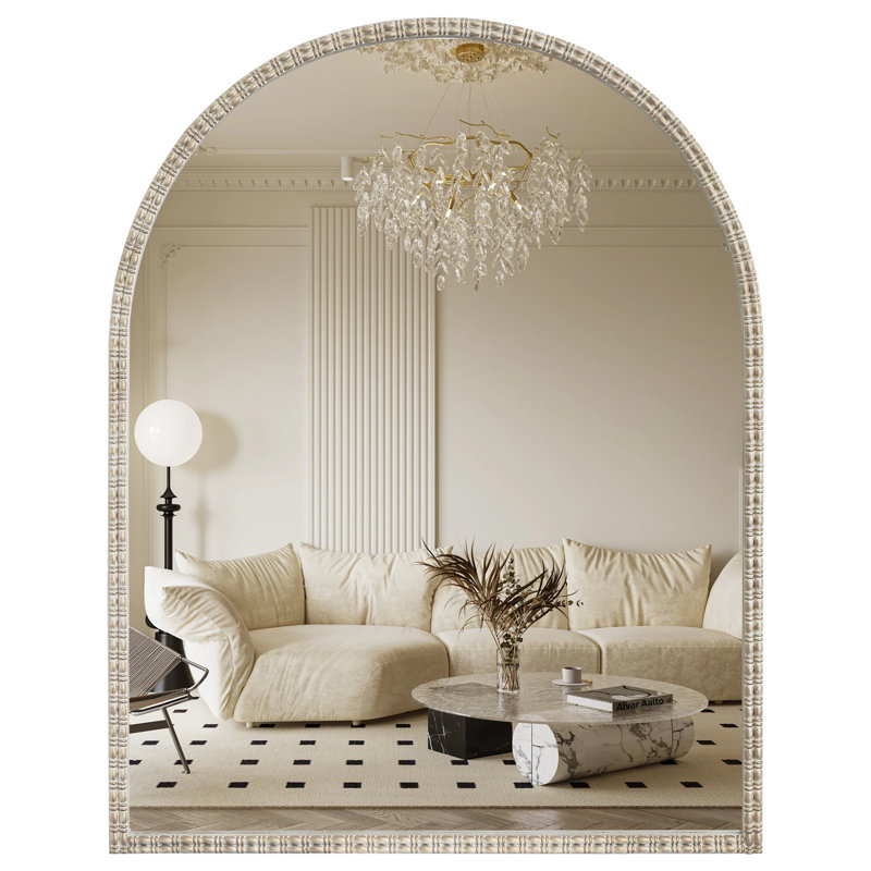 Arched Metal Framed Decorative Wall Mirror, Gold, 36"x28"