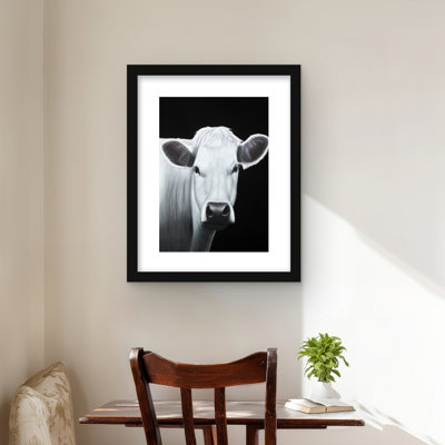 White Cow - Monochrome Animals Framed Matted Print Decor