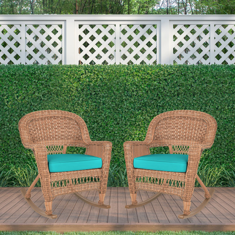 Chaise berçante en osier Raenesha, Miel, Turquoise
