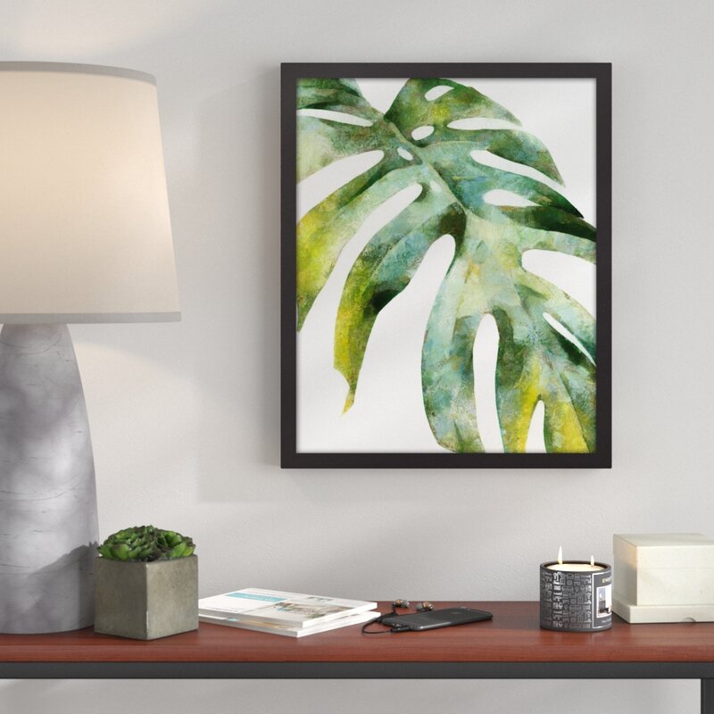Ivy Bronx Green Palm Leaf Framed On Canvas Painting & Reviews | Wayfair