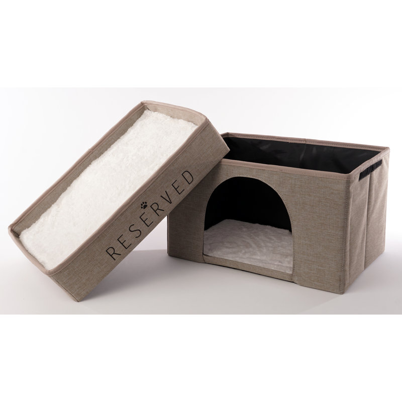 Natural 2-Tier Collapsible Cat Cave Bed with Cushion