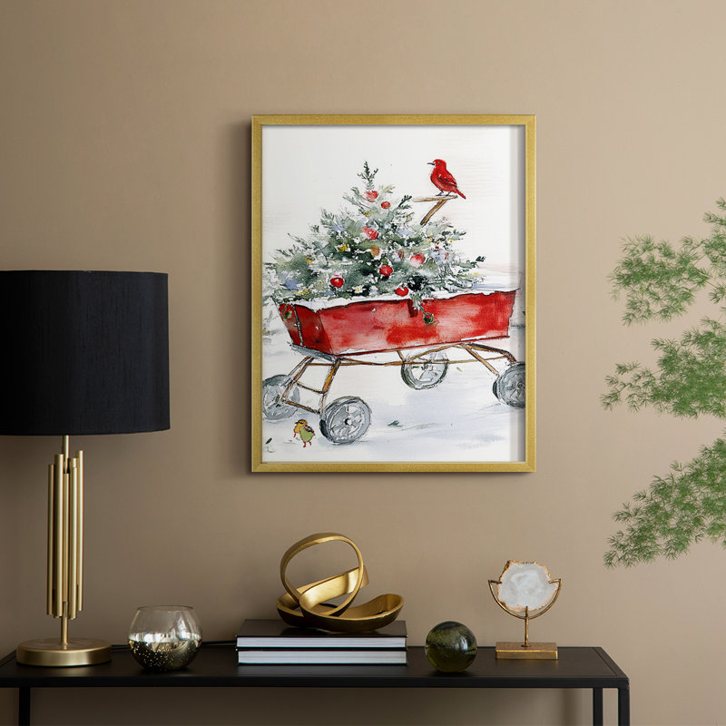 «Christmas Holiday Art Cxxxvi», reproduction d'art encadrée - bois massif, H 15 po x l 12 po, Doré
