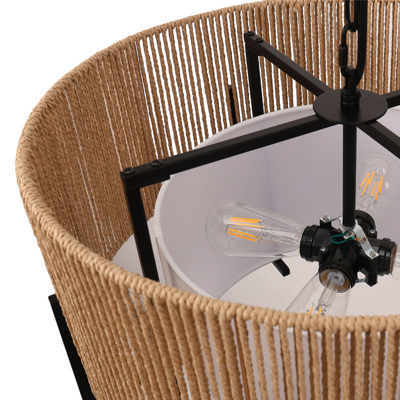 20Inch 4 - Light Drum  Rattan Chandelier