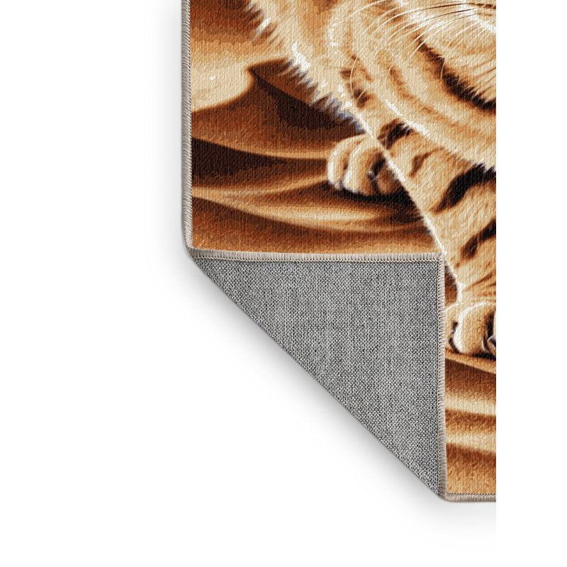 Washable Sand Cat Wildlife Area Rug, Square 4'
