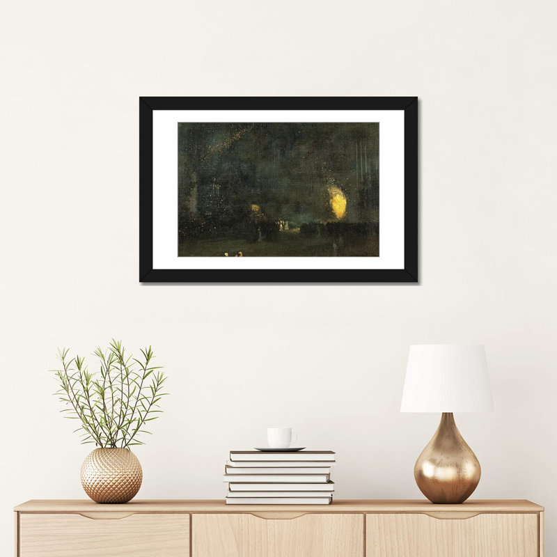 Nocturne noir et or - La roue du feu - Reproduction d'art mural - Papier d'art encadré, 16 po x 24 po, Papier encadré, Noir