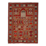 Red Vintage Traditional Wool Rug - 3'2"" x 4'4""
