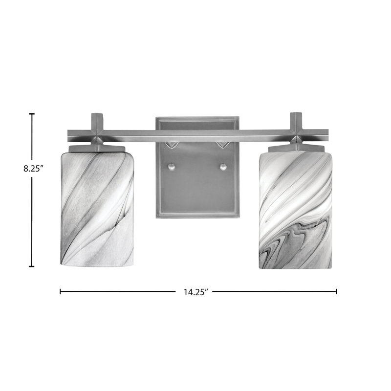 Barre d'éclairage de salle de bain 2 lumières Mariko avec verre tourbillon onyx de 4 po, 2 lumières, Graphite