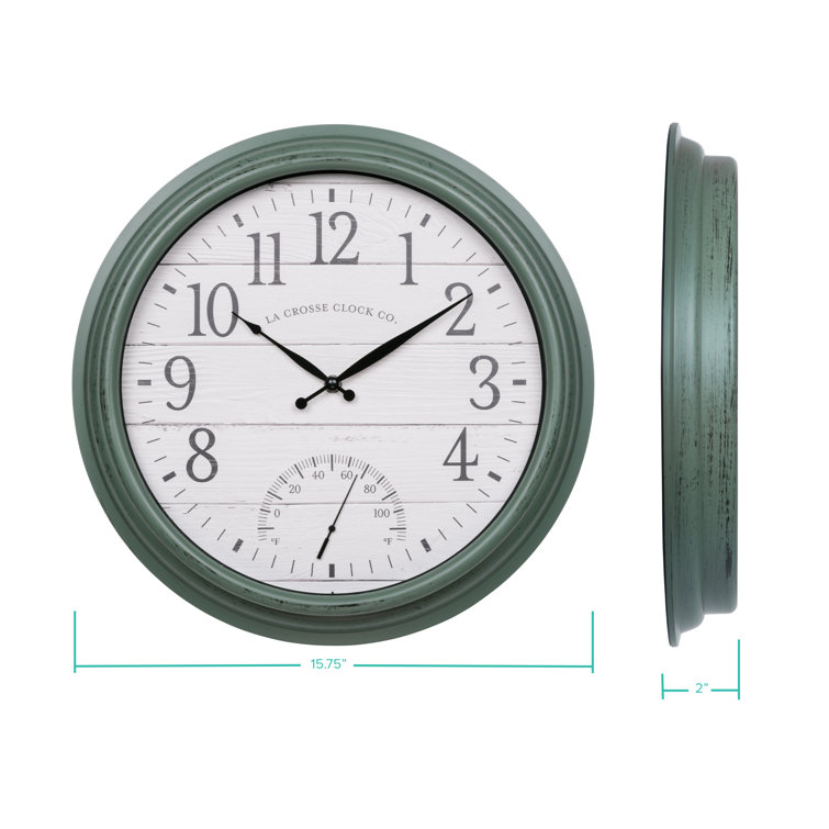 La Crosse Clock 15.75-Inch Indoor/Outdoor Green Sagebrook Quartz Analo