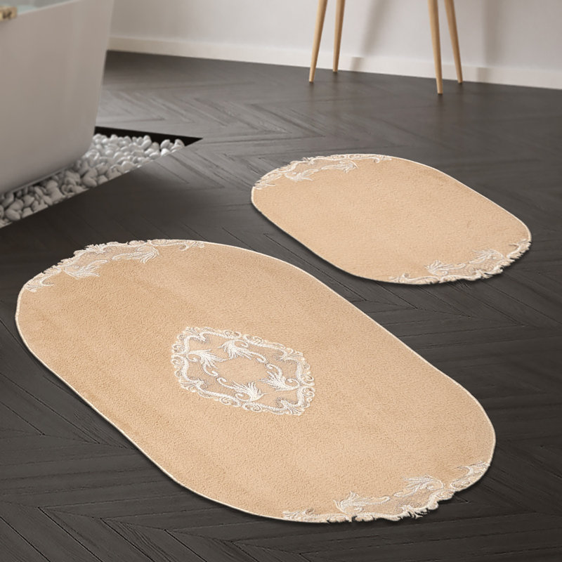 Ensemble de luxueux tapis de bain (2 pièces) en polyester de 19,7 po x 23,6 po et de 23,6 po x 39,4 po | Sous-tapis antidérapant, hauteur de poils de 0,6 po | Lavable à la machine à 86 ° F, parfait pour le confort et le style dans votre salle de bain