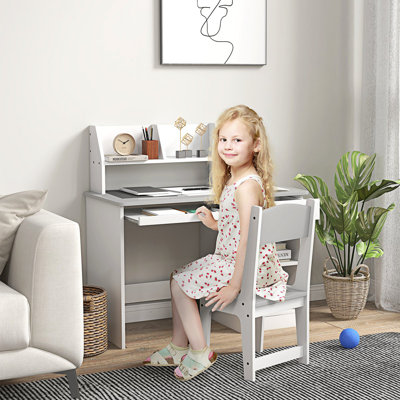 Qaba Kids Desk And Chair Set With Storage, Study Desk With Chair For Children 5-8 Years Old