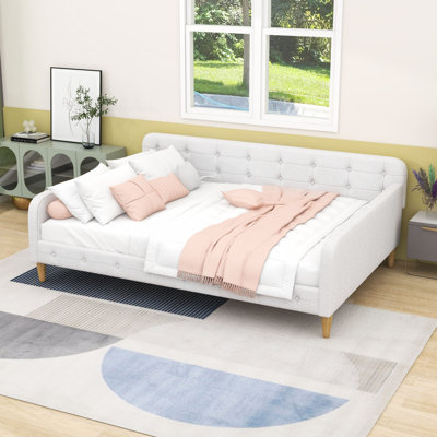 Queen Size Linen Upholstered Daybed with Versatile Design