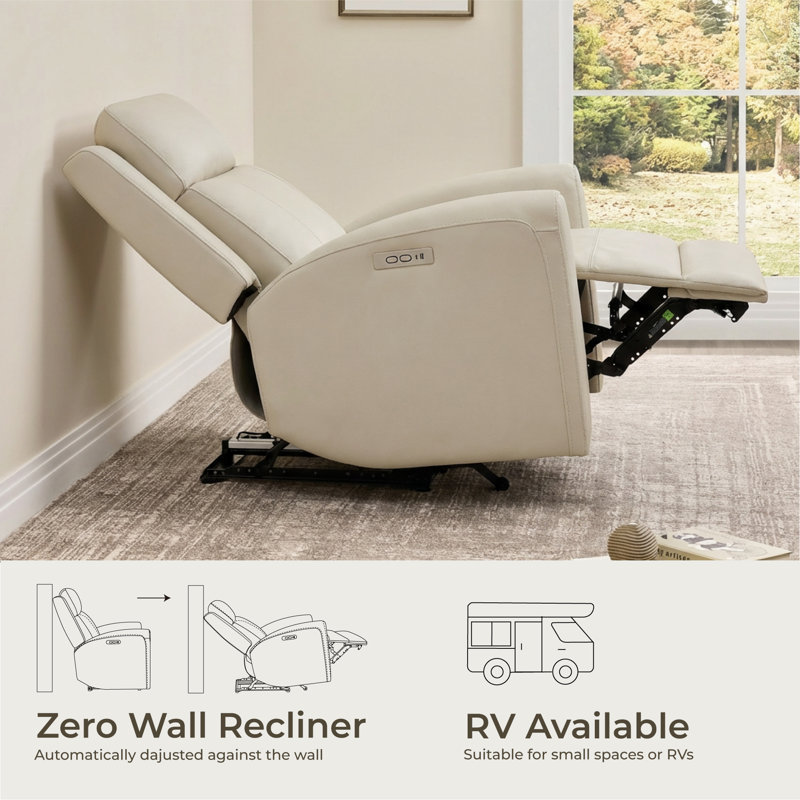 Zero Wall Vegan Leather Power Recliner, Cream