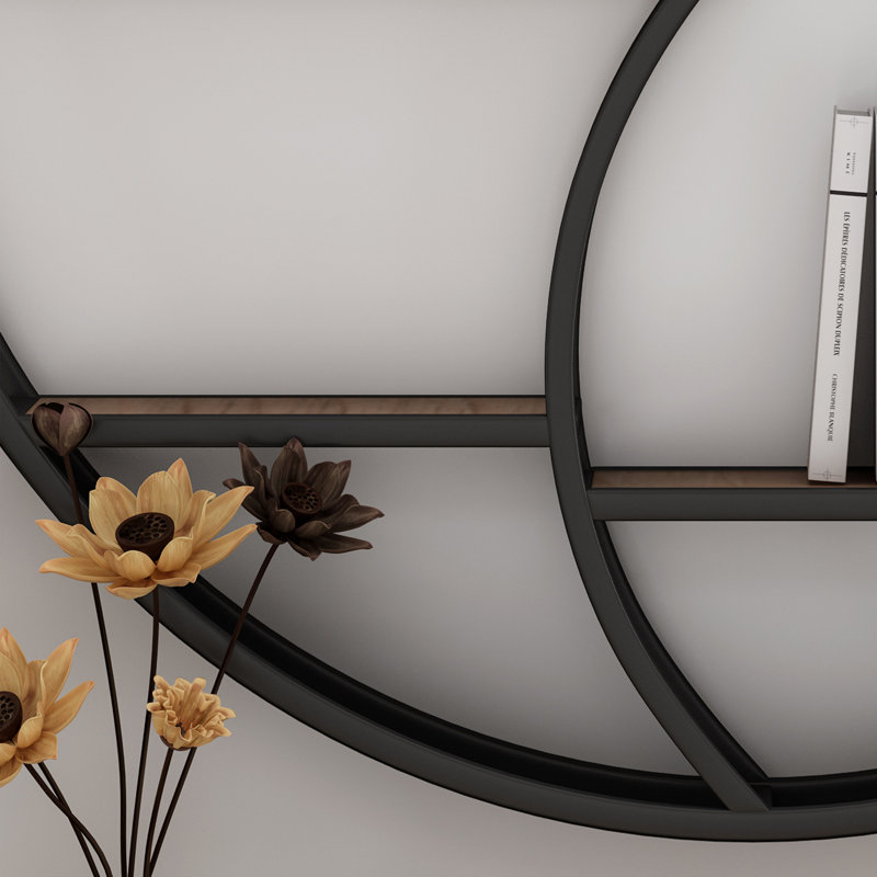 8 Piece Circle Accent Shelf, Black/Natural