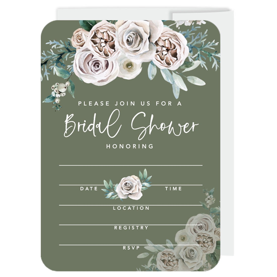 20 Sage Green Bridal Shower Invitations White, image size:1100x1100