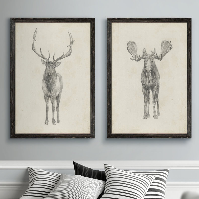 «Moose Study» par Antonyus Bunjamin (Abe), ensemble de 2 reproductions d'art sur toile, H 24 po x l 18 po, Toile encadrée
