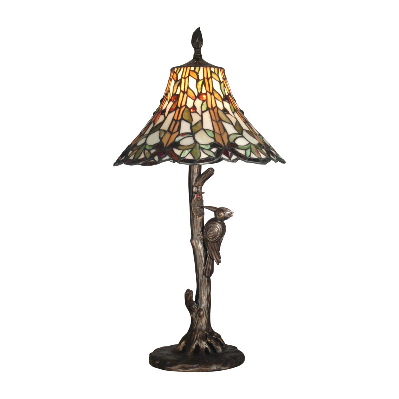 Antique Bronze 28" Table Lamp with Stained Glass Shade