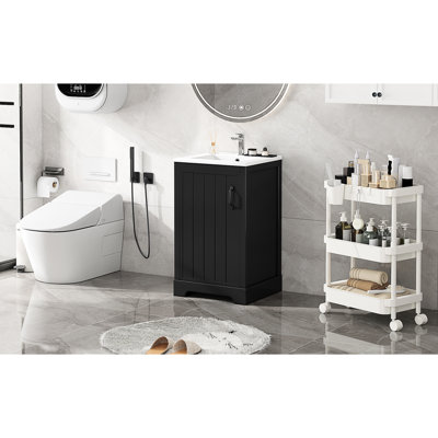 Meuble-lavabo de 20 po avec lavabo en céramique, armoire noire, charnières en acier inoxydable et tablette réglable pour magnétisme